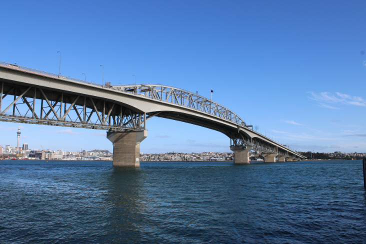 The New Zealand Harbour Bridge viewed from the North Shore side